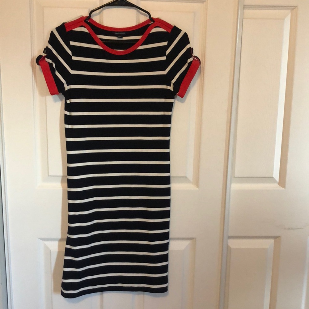 Red, White & Blue Short Sleeve Stripe Dress XS Size 2/4 LAND’S END